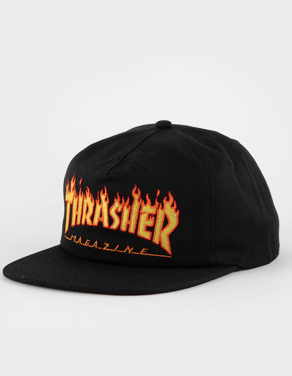 Thrasher Flame Mag Embroidered Hat Black Orange Snapback