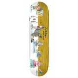Skateboard deck with yoga design and 'anti hero' branding 