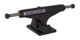 Standard black independent trucks with bar logo on matte black