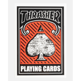 Thrasher playing cards packaging with orange and black design