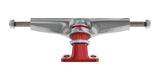 Independent Stage 4 Hollow Bar Logo 151mm skateboard truck with silver hanger and red baseplate, isolated on white.
