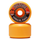 Orange Spitfire F4 99D Conical Full skateboard wheels, featuring the iconic flaming skull logo.