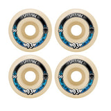 Spitfire F4 93 Radial Wheels Natural 56mm, 4 light beige skateboard wheels with blue & black graphics.