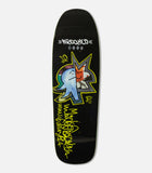 Krooked Gonz Sig Deck 9.81 skateboard, black deck with a split blue and orange cartoon face graphic and yellow signature.