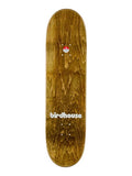 Birdhouse Greyson Fletcher Joker skateboard deck, brown wood grain with white logo and small red graphic.