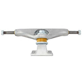 Independent Stage 11 Legacy Truck Co Trucks 149mm, a single silver skateboard truck with yellow bushings, isolated on white.