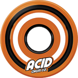 Acid Pods 55mm skateboard wheel with orange, black, and white concentric circles, from Low Key Skate Shop.