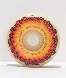 Spitfire F4 99D Conical Wheels, single off-white skateboard wheel featuring orange/red flame graphic, 54mm 99 Duro.
