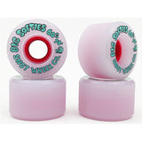 Big Softies 78A Wheels by Snot Wheel Co. - Four light pink 60mm skateboard wheels with red cores on a white background.