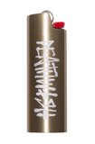 Stay Lit Gold Lighter Holder by Deathwish, featuring white 'Deathwish' text on a gold background with a red igniter button.