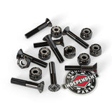 Independent Phillips Hardware 1in Pk/8: Dark metallic skateboard bolts and nuts with an Independent Parts sticker.
