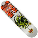 Real Hermann Drag Slay 8.5 Deck, white with a vibrant green multi-headed dragon and bold orange REAL logo.