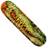 Real HW Zion Swamppuppy 8.28 Deck with a fierce green and yellow alligator head graphic, sharp teeth, and orange eye.